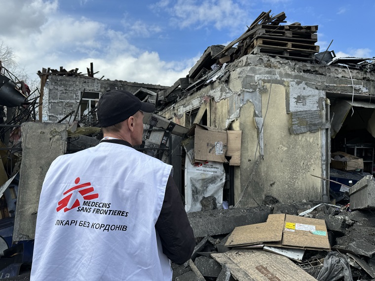 攻撃を受け破壊されたドネツク州ポクロウスクのMSF事務所＝2024年4月5日 © Yuliia Trofimova/MSF