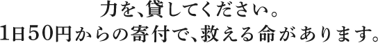 力を、貸してください。1日50円からの寄付で、救える命があります。