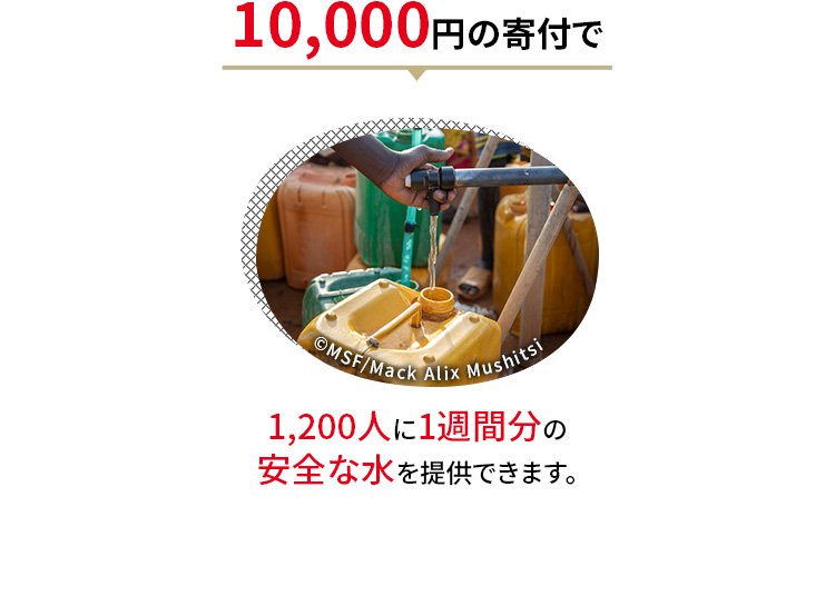10,000円の寄付で1,200人に1週間分の安全な水を提供できます。