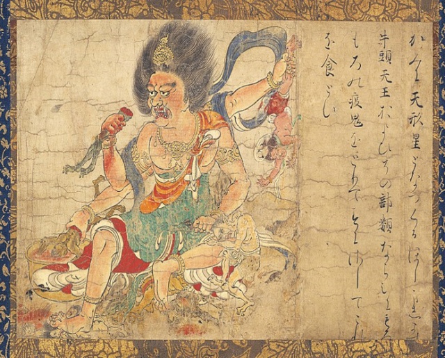 神が疫病としての鬼を食べている場面を描いた「辟邪絵」 奈良国立博物館本(地獄草紙益田家乙本)Image: Wikimedia Commons