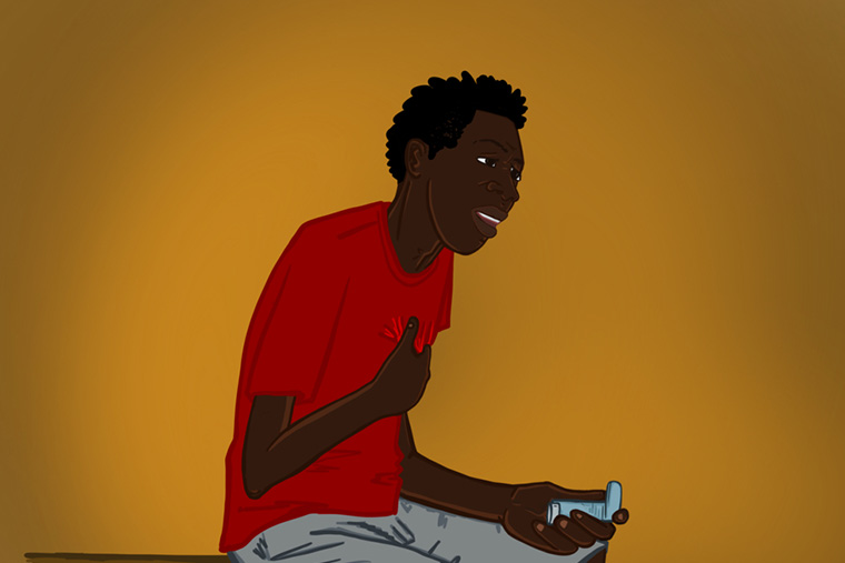 ポルトープランスでぜんそくを患う若者、ロナルドさん（仮名）をイメージしたイラスト　© Vicky Onélien