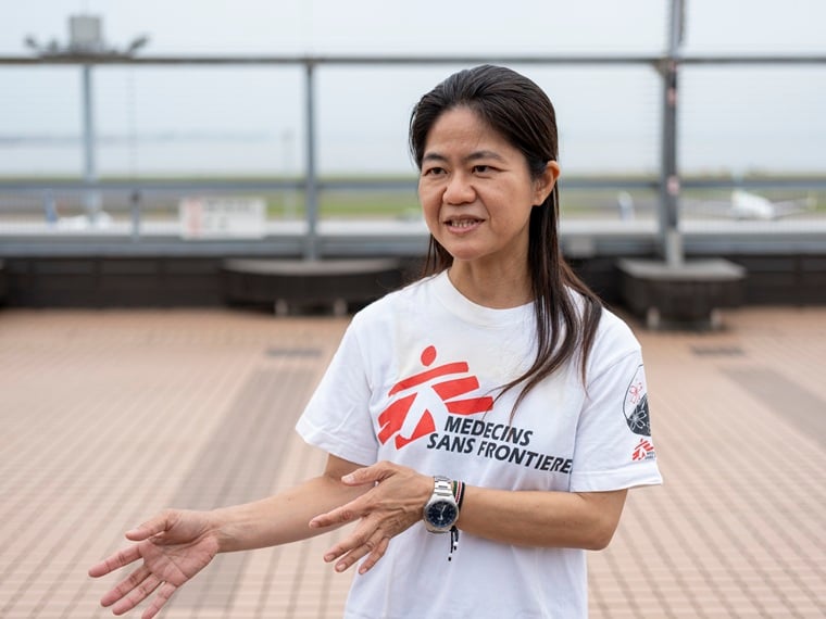 祖父から聞いた戦後の沖縄について語る濱川＝2025年5月　Ⓒ Hanae Uchida