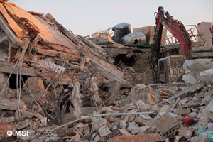 MSFの支援先であるシリア北部のマアラト・ヌマン病院 2016年2月15日に爆撃を受け損壊した