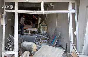 爆撃で崩壊したアルクッズ病院（2016年4月28日撮影）