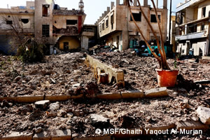 爆撃を受けたアレッポ市東部のMSF支援病院（10月5日撮影）