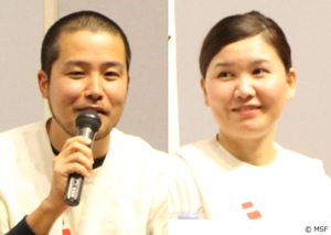 ロジスティシャンの松本卓朗(左)と看護師の菊地紘子