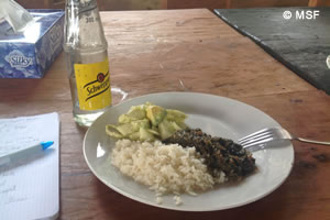 お米と野菜のおかずで昼食