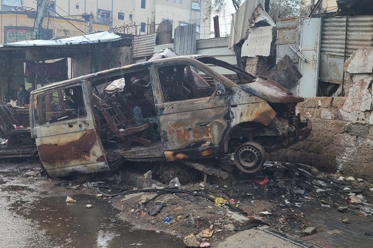 ガザ北部で攻撃を受け破壊されたMSFの救急車＝2024年11月 Ⓒ MSF